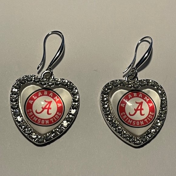 ALABAMA CRIMSON TIDE NCAA Fashion Dangle Rhinestone Heart Earrings NEW!!! - Picture 2 of 3